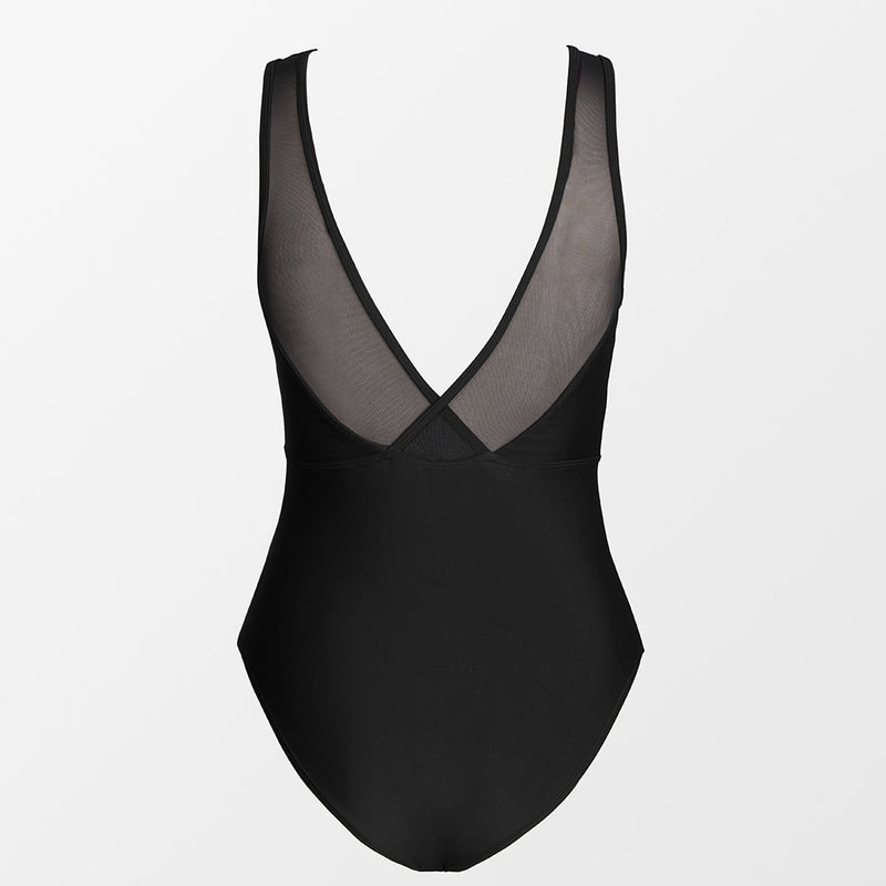 Mesh V-neck Backless One Piece