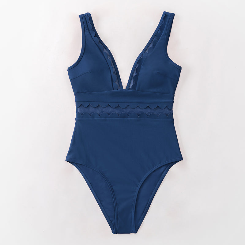 Blue Mesh V-neck Monokini