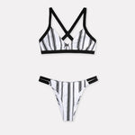 Triangle Plus Size Rise Striped Bikini Set