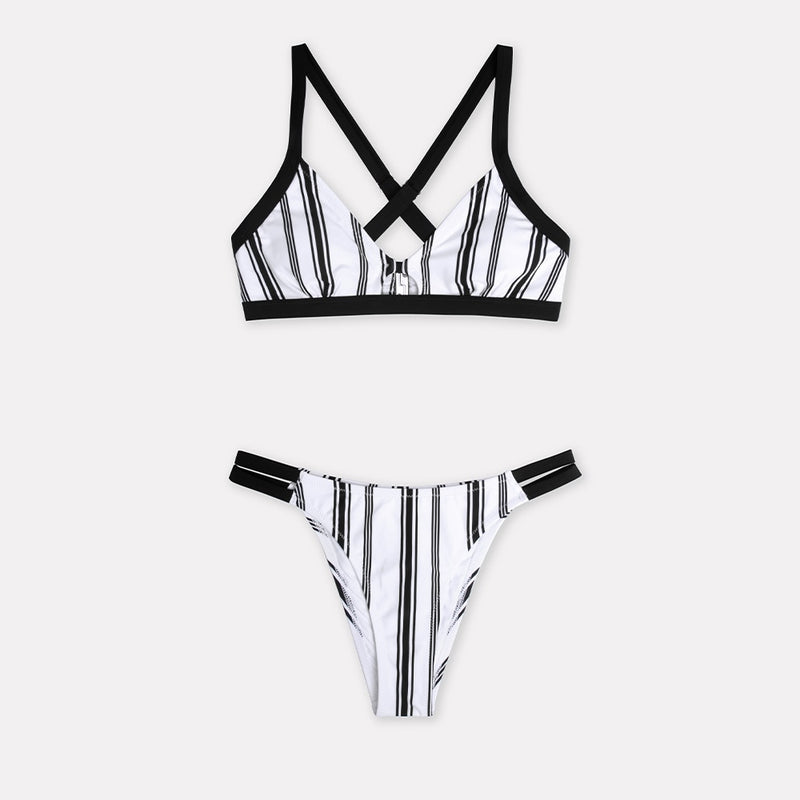 Triangle Plus Size Rise Striped Bikini Set