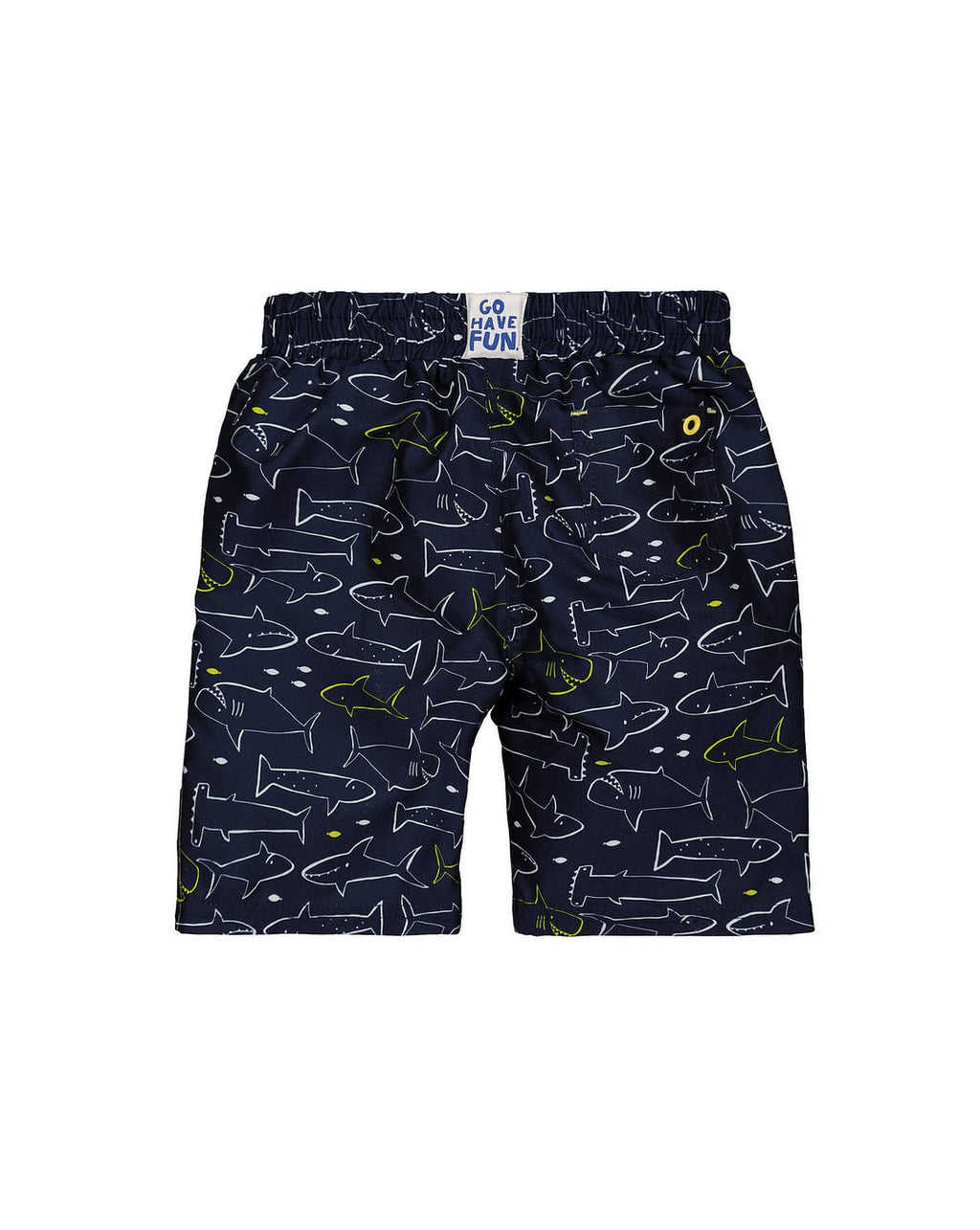 The Beach Company India - Shop for kids swim shorts online - Navy Shark Board Shorts - board shorts for young boys - printed boys swimwear