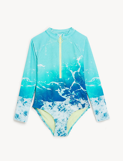 Swimwear For Children Online in India - The Beach Company - Photographic Print Long Sleeve Swimsuit - swimwear for girls  - shop branded swimsuits for girls online