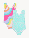 2pk Striped & Floral Swimsuit