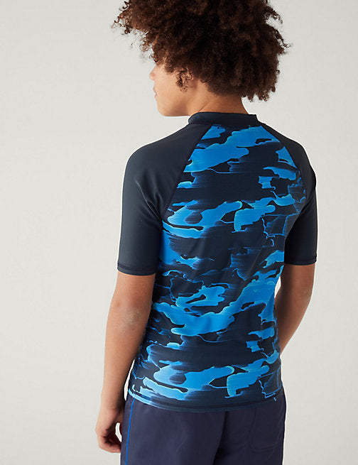 The Beach Company India- Buy boys swimwear online - Rash Tshirt for boys - Camouflage Short Sleeve Rash TShirt for young boys