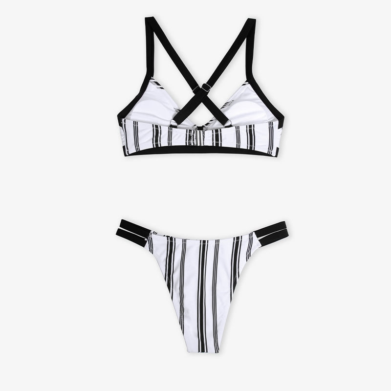 Triangle Rise Striped Bikini Set