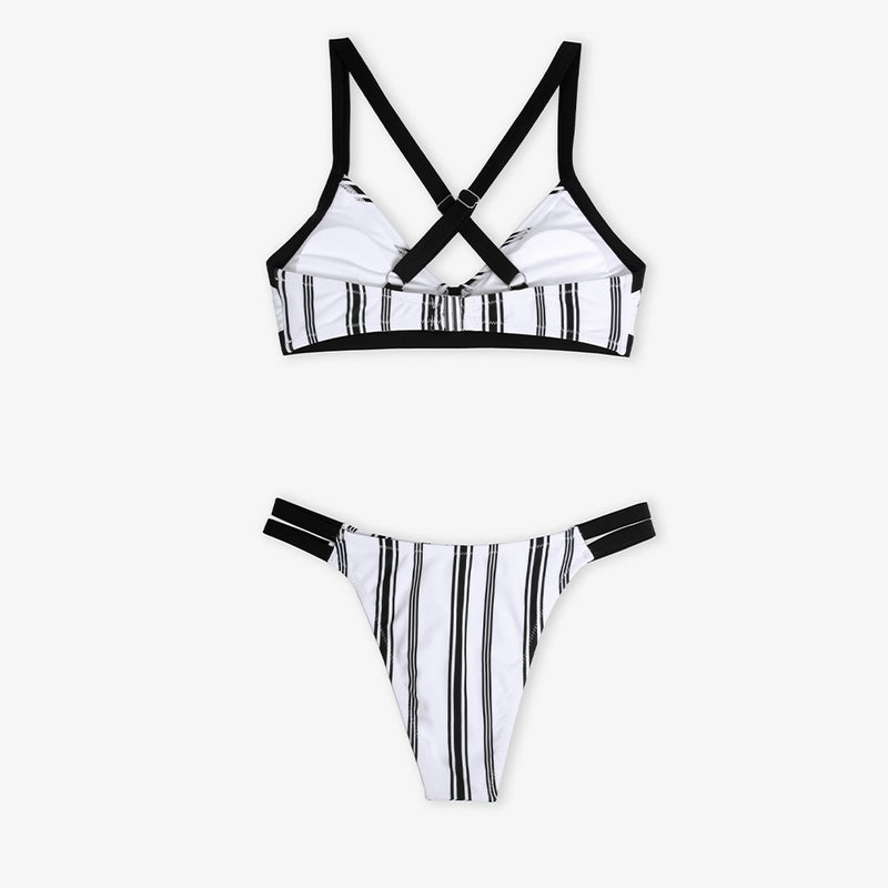 Triangle Plus Size Rise Striped Bikini Set
