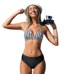 Monochrome Halter Mid Waist Bikini Set