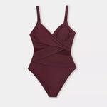 Brick Red Front Cutout Plus Size Swimsuit