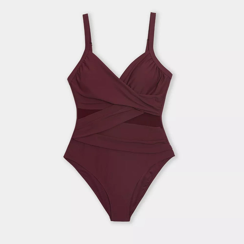 Brick Red Front Cutout Plus Size Swimsuit