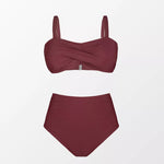 Burgundy Crisscross Plus Size High Waist Bikini Set