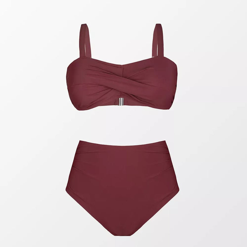 Burgundy Crisscross Plus Size High Waist Bikini Set – The Beach