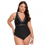 Plus Size V Neck Mesh Hollow Backless One-Piece