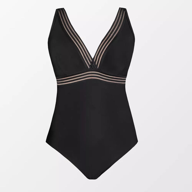 Plus Size V Neck Mesh Hollow Backless One-Piece
