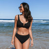 The Beach Company India - shop for ladies swimwear online - Deep Rib V Wire Bralette & Mid Rise Hipster Bikini Set - Black bikini set for women - fashionable womens swimwear