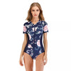 Floral Zip Front Half Sleeve Swimsuit