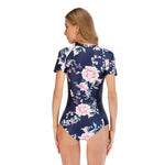 Floral Zip Front Half Sleeve Swimsuit