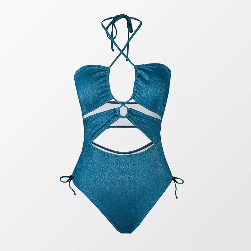 Shimmer Halter Cutout Swimsuit