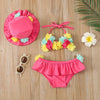 Flower 3Pcs Halter Triangle Top with Ruffle Bottom and Sun Hat