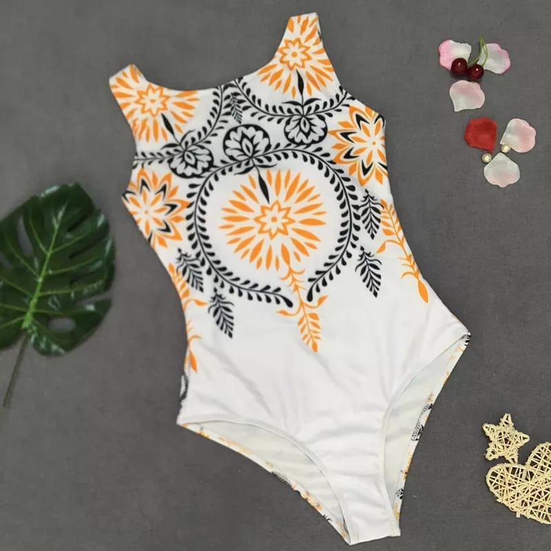 Baroque Print High Neck Swimsuit