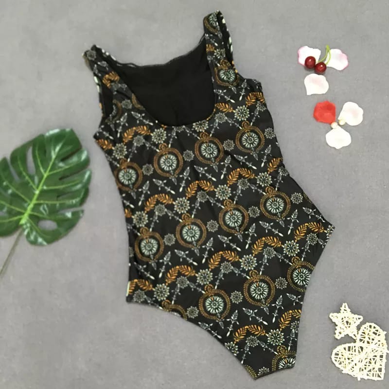 Baroque Print High Neck Swimsuit