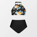 Rose Print High Waist Bikini Set