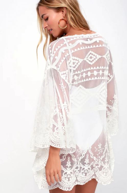 White Lace Dolman Sleeve Cover-Up