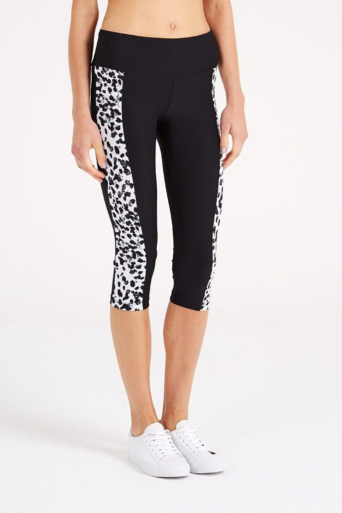 Deana Black Capri Pant with Leopard Print Panels