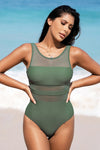 Fern Green Mesh Panel Scoop Back Swimsuit