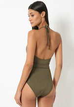 Backless Shimmer Swimsuit with Belt