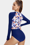UV Sun Protect Floral Zip-Front Swimsuit