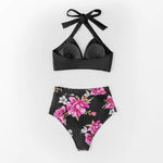 Floral Black High Waist Plus Size Bikini Set