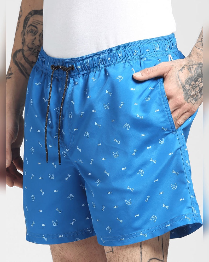 Blue Printed Swim Shorts