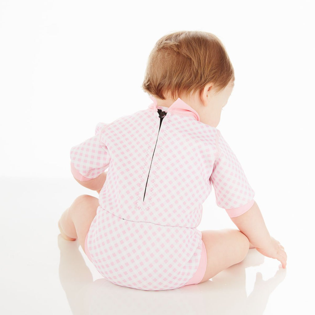 The Beach Company - Online swimwear store - Happy Nappy™ Wetsuit Pink Gingham - Wetsuit for babies - toddlers pink websuit - buy infant swimwear for girls online