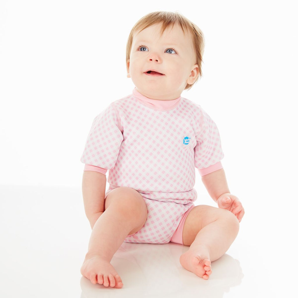 The Beach Company - Online swimwear store - Happy Nappy™ Wetsuit Pink Gingham - Wetsuit for babies - toddlers pink websuit - buy infant swimwear for girls online