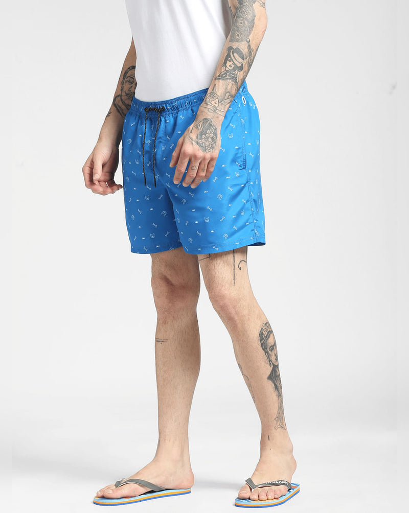 Blue Printed Swim Shorts