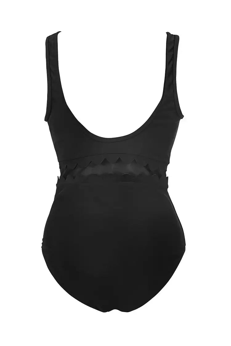 Black Plus Size Mesh V-neck Monokini