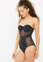 Black Balconette Mesh Panel Swimsuit