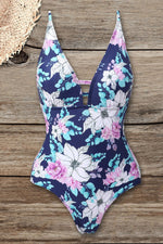 Vintage Floral Plunge V-Neck Swimsuit