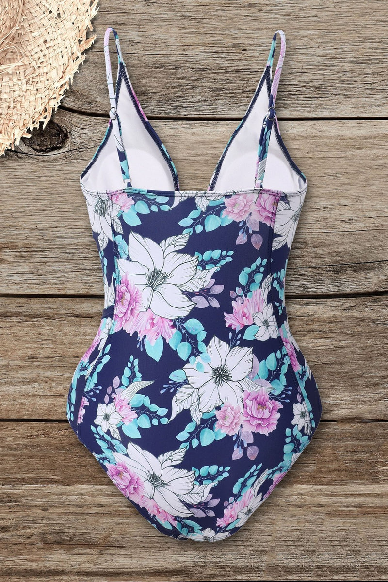 Vintage Floral Plunge V-Neck Swimsuit