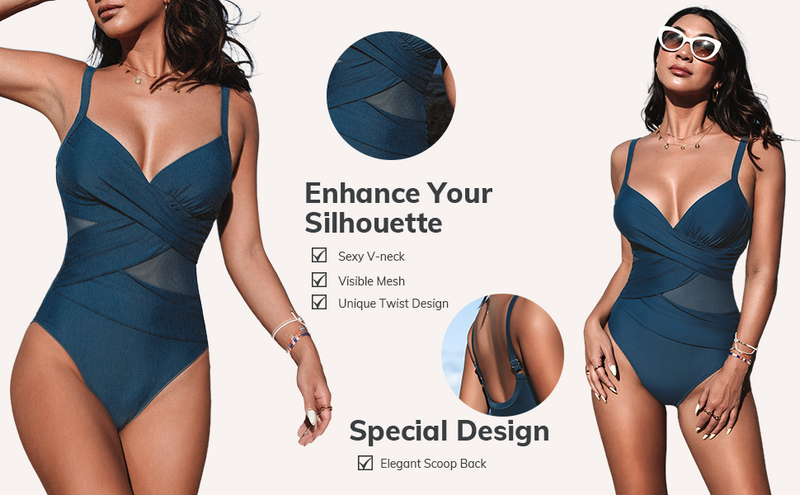 Nova Blue Mesh Wrap Front Cutout Swimsuit
