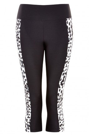 Deana Black Capri Pant with Leopard Print Panels