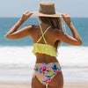 Lemonade V Neck Printed Ruffle Bikini Set