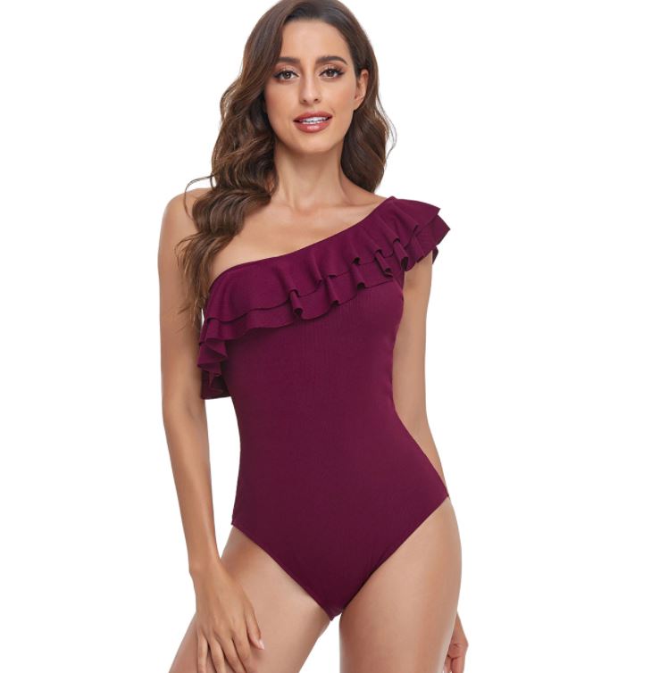 Tiered Flounce Ribbed One Shoulder Swimsuit