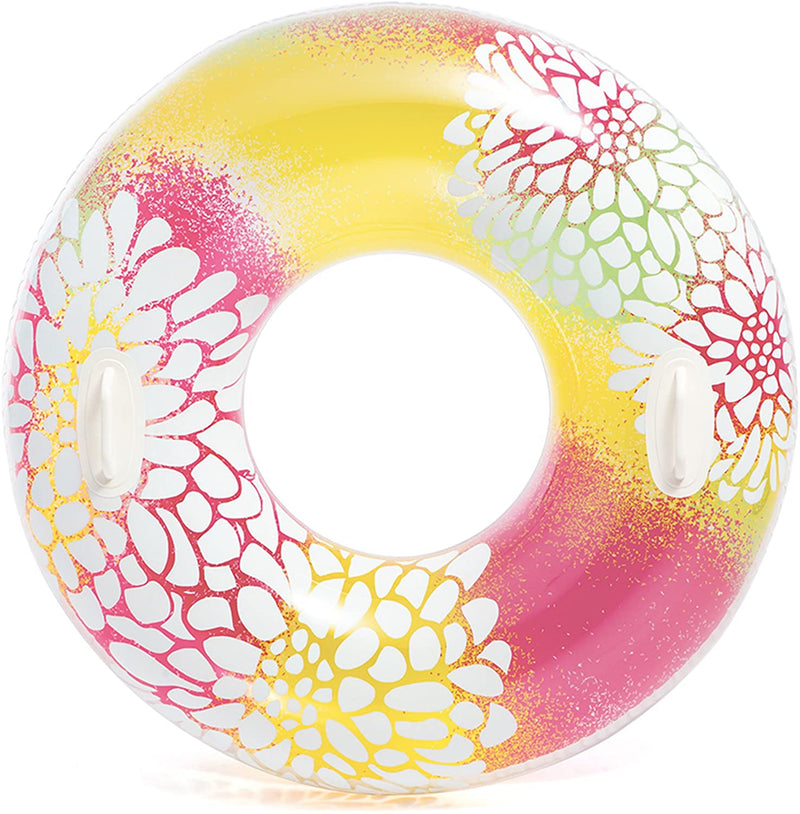 the beach company online - transparent tube - printed tube - inflatable tube -  flower burst tube - flower print tube - pool tube - float 