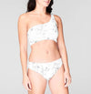 One Shoulder White Flower Bikini Set