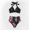 Floral Black Plus Size High Waist Bikini Set