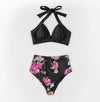 Floral Black High Waist Plus Size Bikini Set