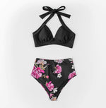 Floral Black High Waist Plus Size Bikini Set