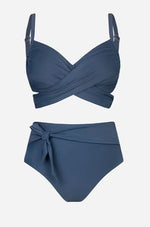 Plus Size Knotted Sash High Waist Bikini Set