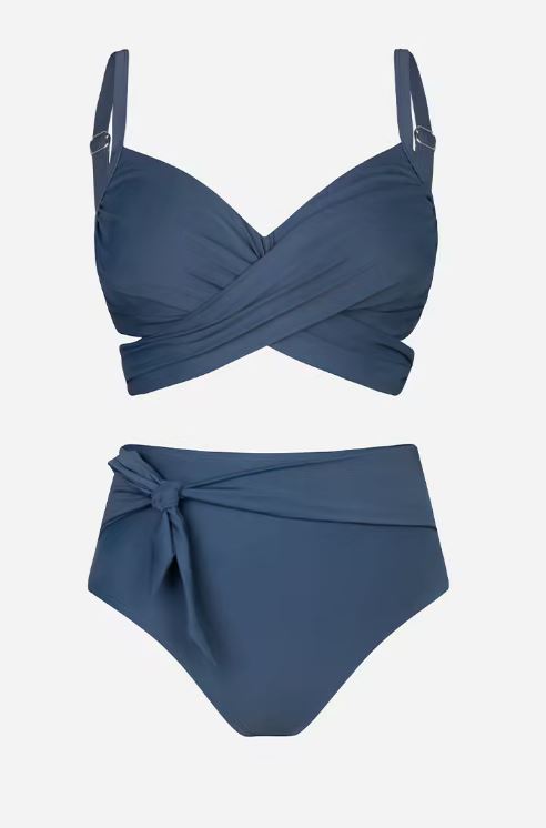 Plus Size Knotted Sash High Waist Bikini Set